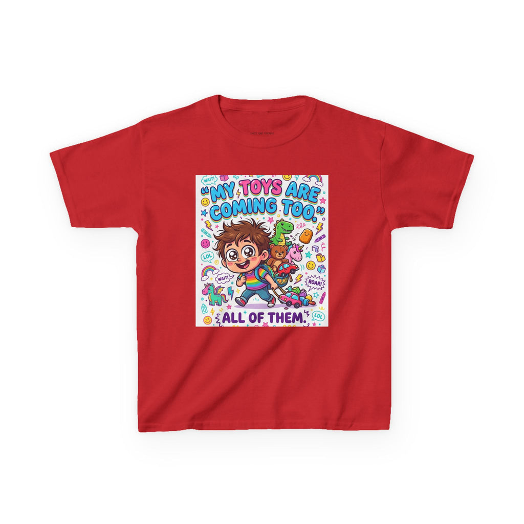 My Toys Are Coming Too Kids T-Shirt | Cute Cartoon Kid, Toys & Dinosaur Design