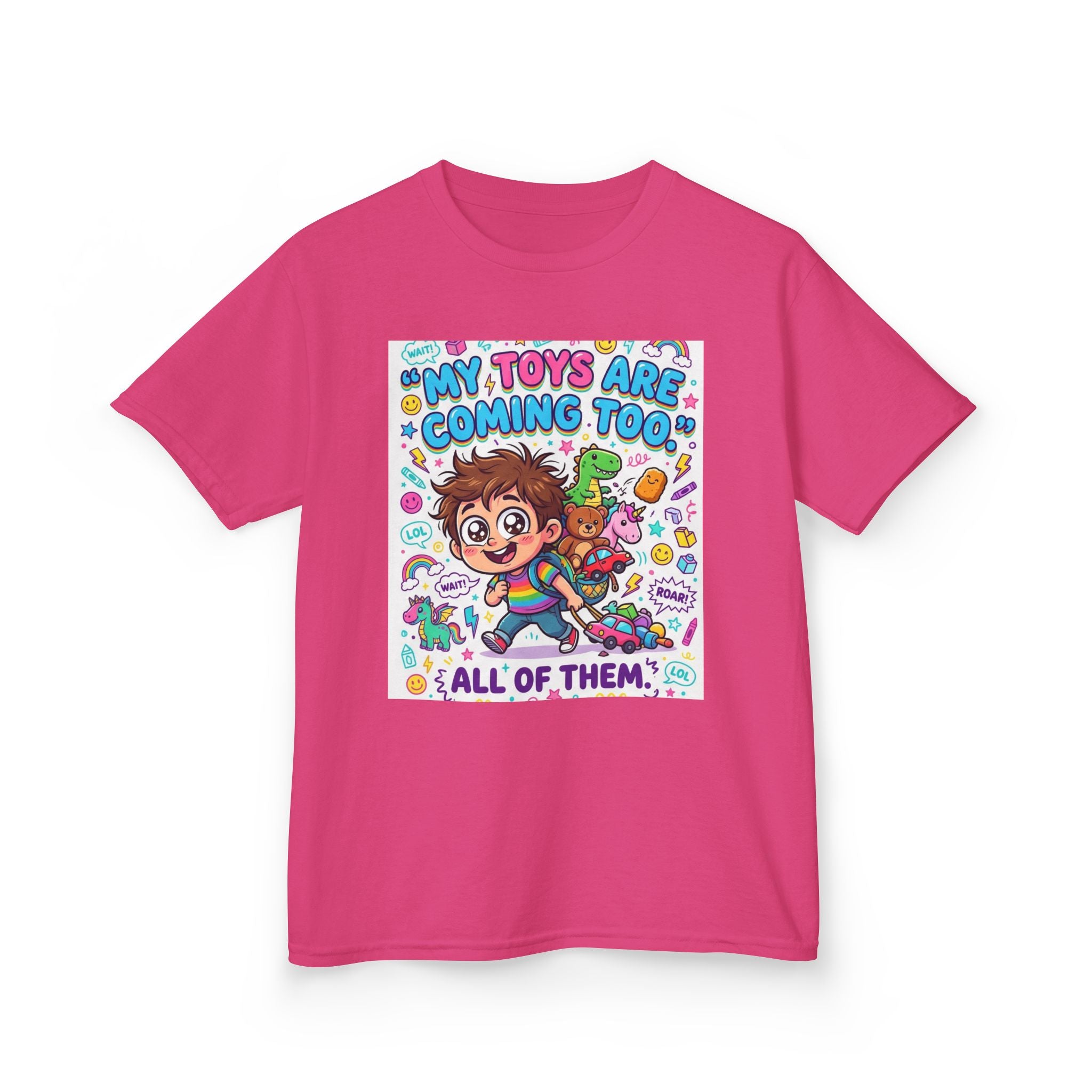 My Toys Are Coming Too Kids T-Shirt | Cute Cartoon Kid, Toys & Dinosaur Design