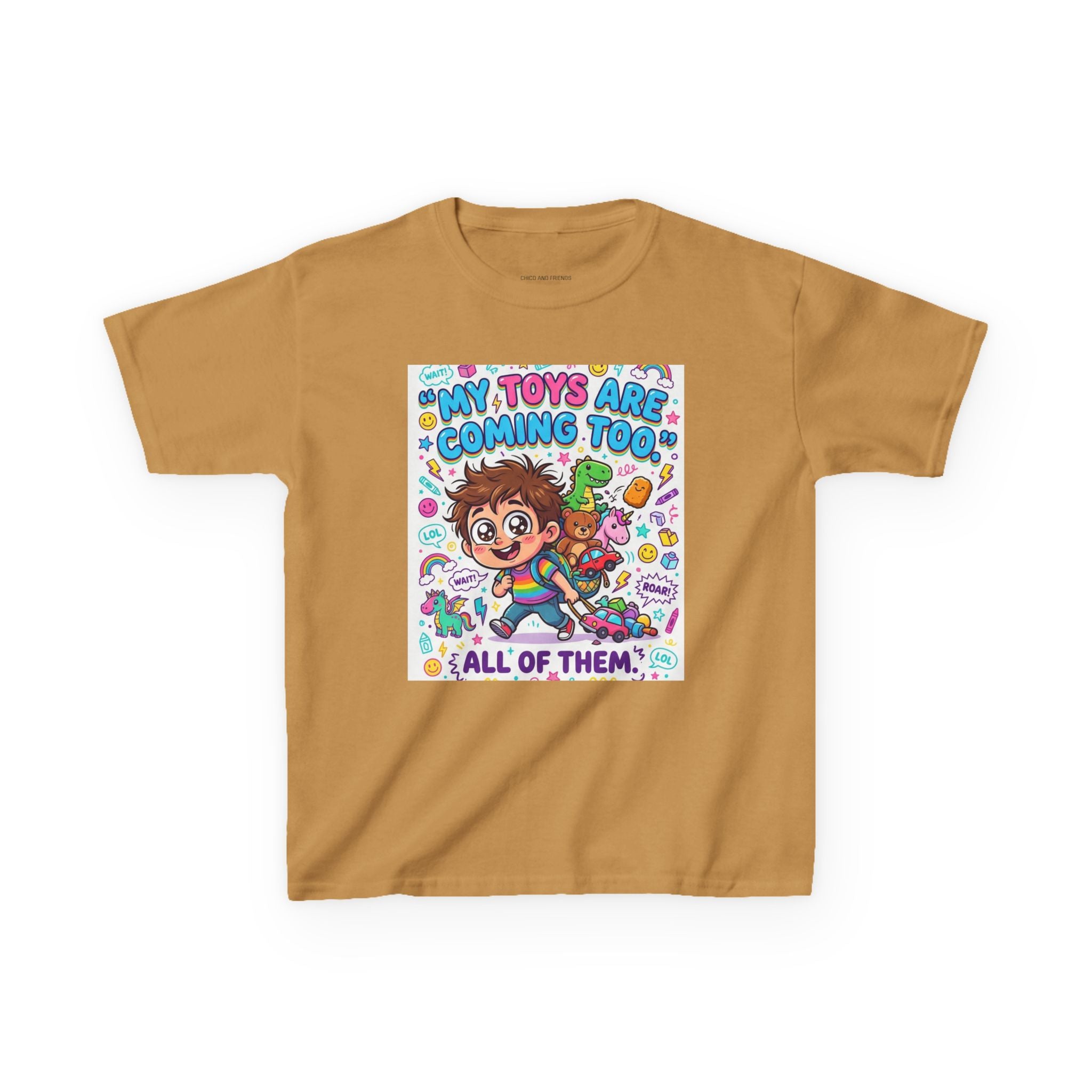 My Toys Are Coming Too Kids T-Shirt | Cute Cartoon Kid, Toys & Dinosaur Design