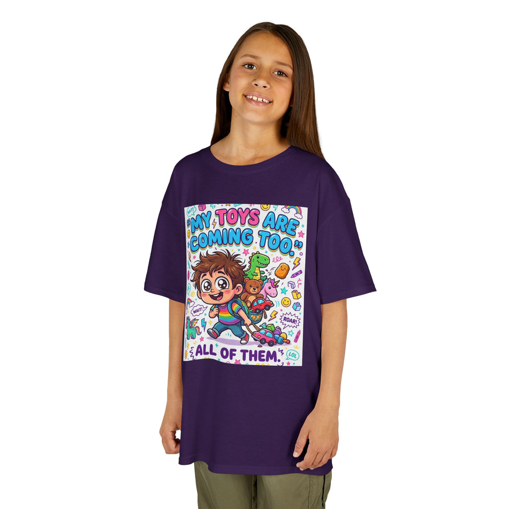 My Toys Are Coming Too Kids T-Shirt | Cute Cartoon Kid, Toys & Dinosaur Design