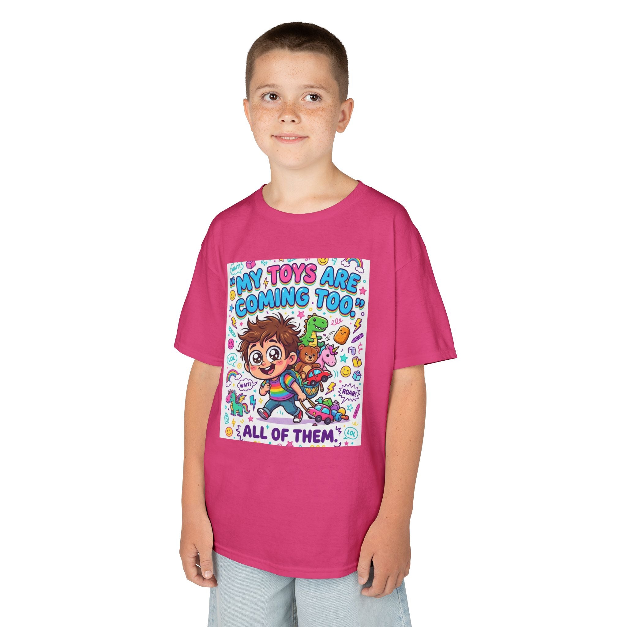 My Toys Are Coming Too Kids T-Shirt | Cute Cartoon Kid, Toys & Dinosaur Design