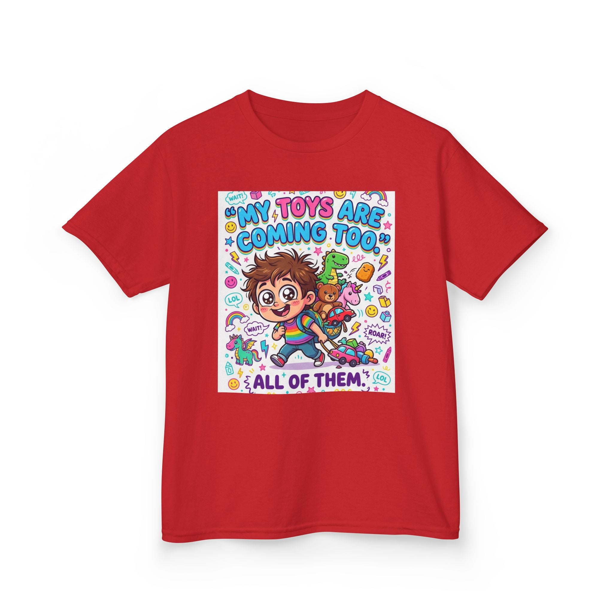 My Toys Are Coming Too Kids T-Shirt | Cute Cartoon Kid, Toys & Dinosaur Design