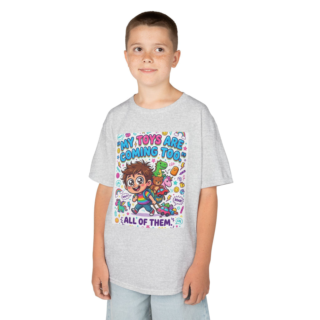 My Toys Are Coming Too Kids T-Shirt | Cute Cartoon Kid, Toys & Dinosaur Design