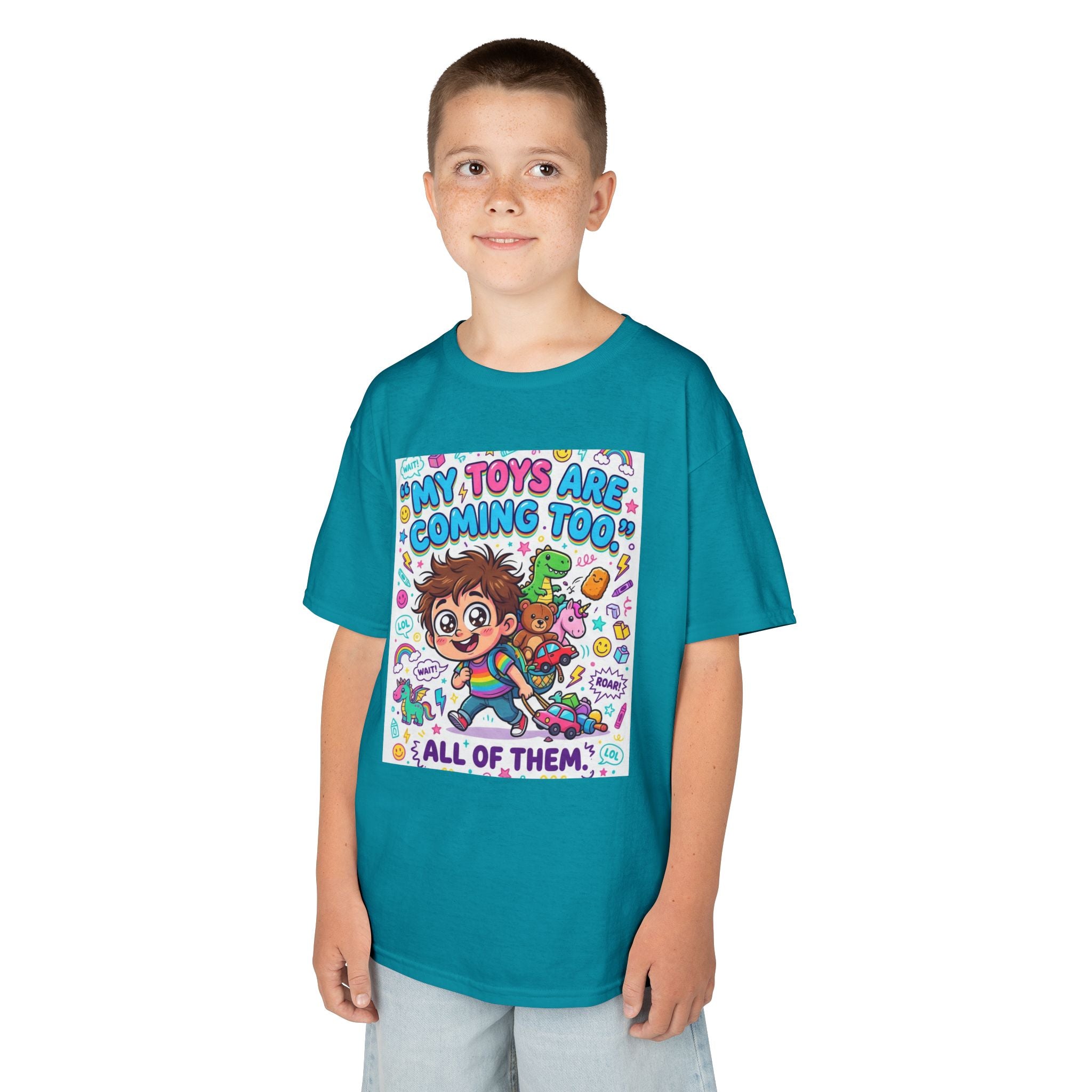 My Toys Are Coming Too Kids T-Shirt | Cute Cartoon Kid, Toys & Dinosaur Design