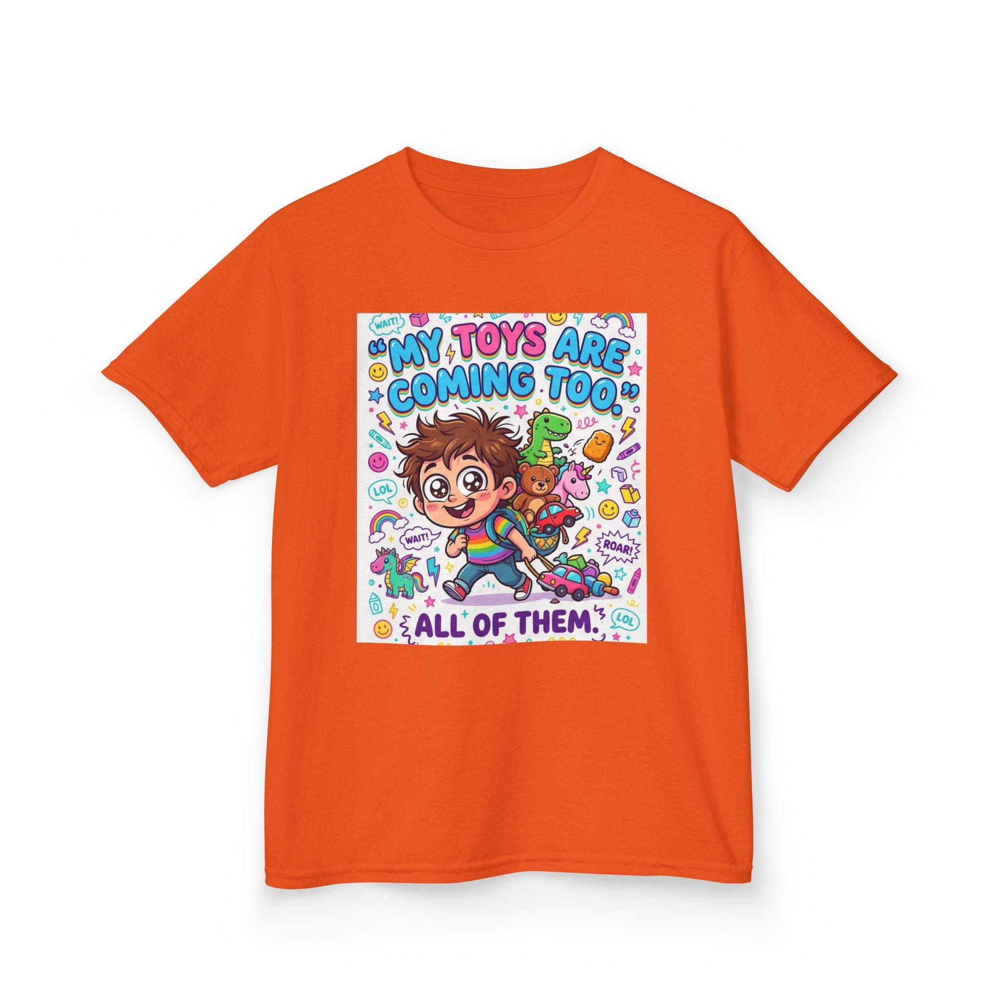 My Toys Are Coming Too Kids T-Shirt | Cute Cartoon Kid, Toys & Dinosaur Design