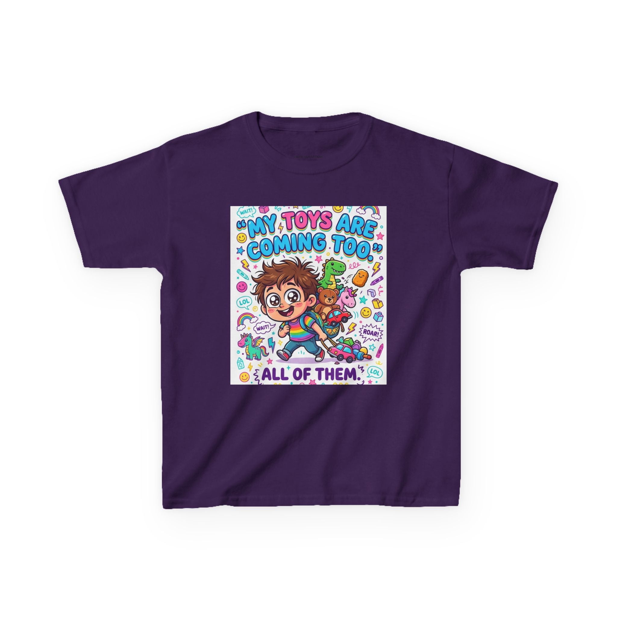 My Toys Are Coming Too Kids T-Shirt | Cute Cartoon Kid, Toys & Dinosaur Design