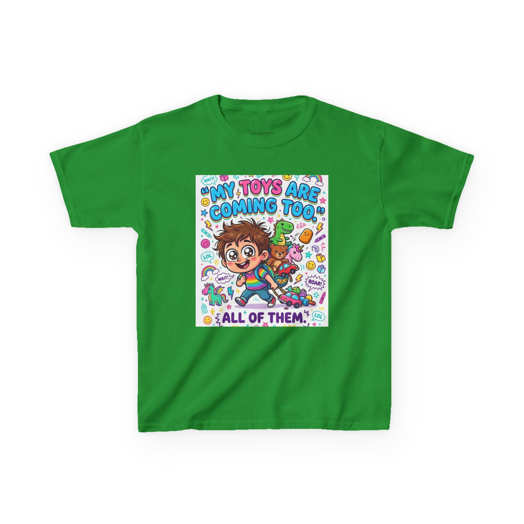 My Toys Are Coming Too Kids T-Shirt | Cute Cartoon Kid, Toys & Dinosaur Design